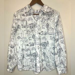 CHICO'S sz 2 Button Down Top Beach Theme White Like New Lightweight